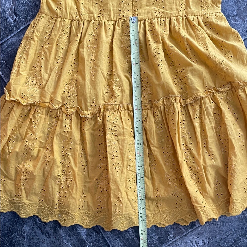 ⭐️NWT HOUSE OF HARLOW Yellow Eyelet Ruffle Cotton Babydoll Scallop Coastal Dress - Picture 15 of 16